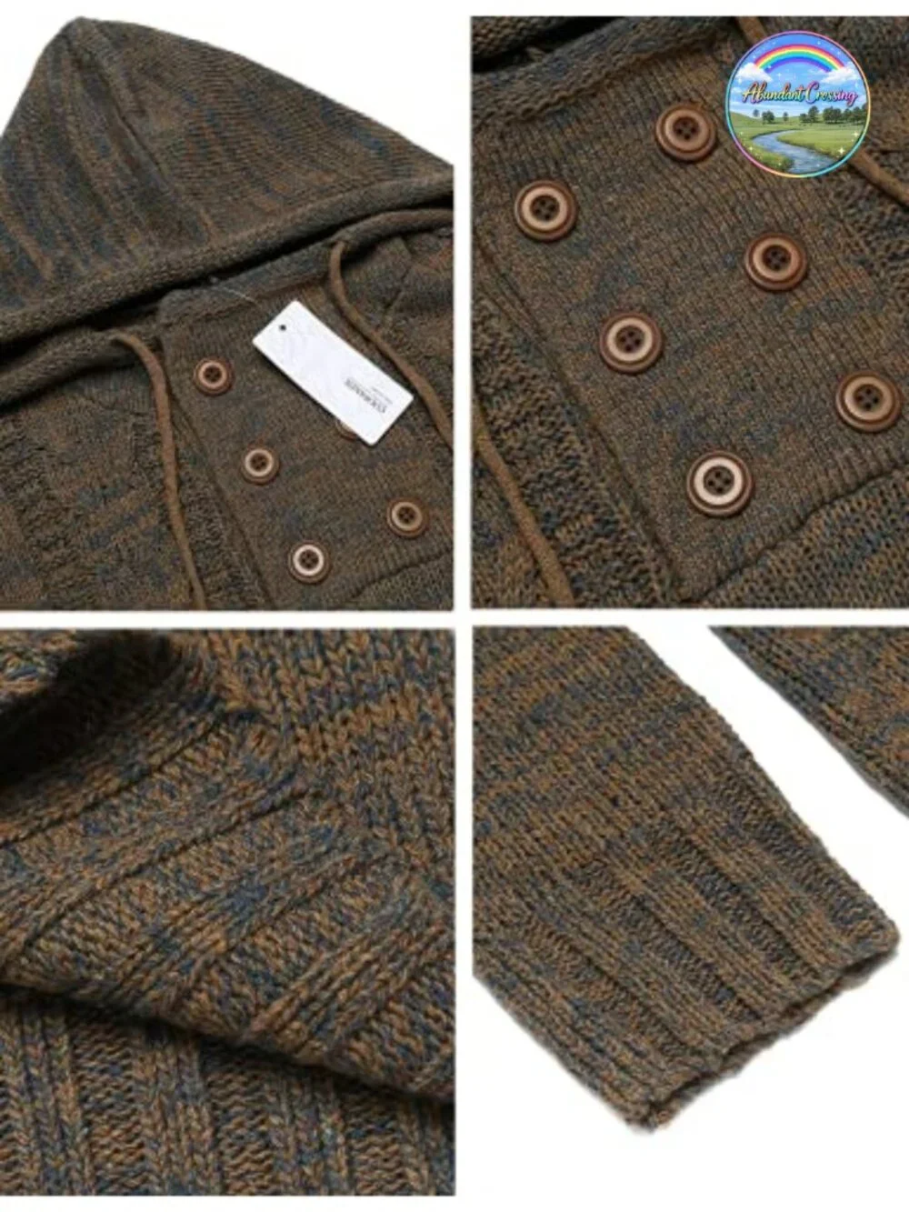 Men's Knit Pullover Hoodie Long Sleeve Turtleneck Sweater Slim Fit